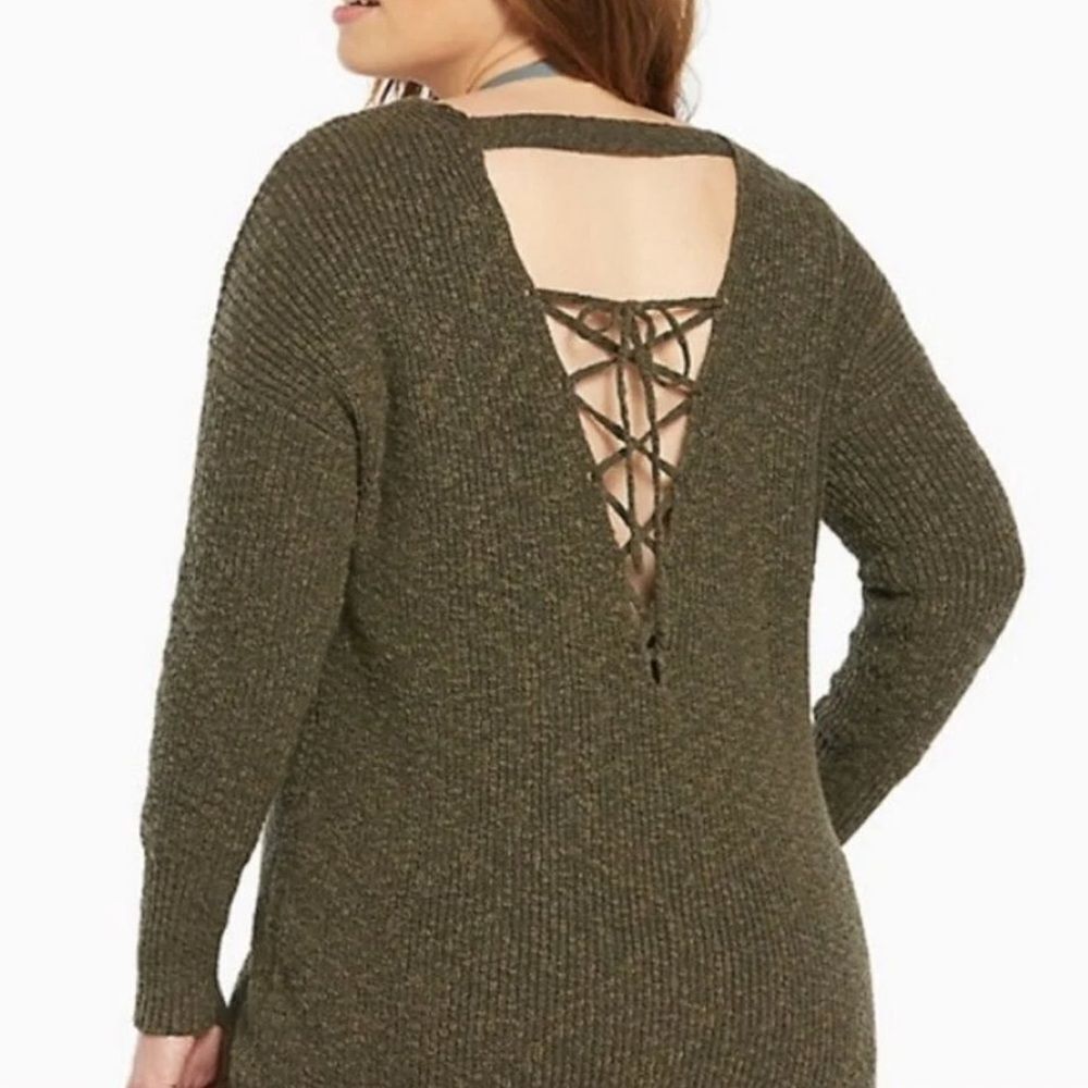 Torrid Olive Green Lace Up Back Sweater 2X